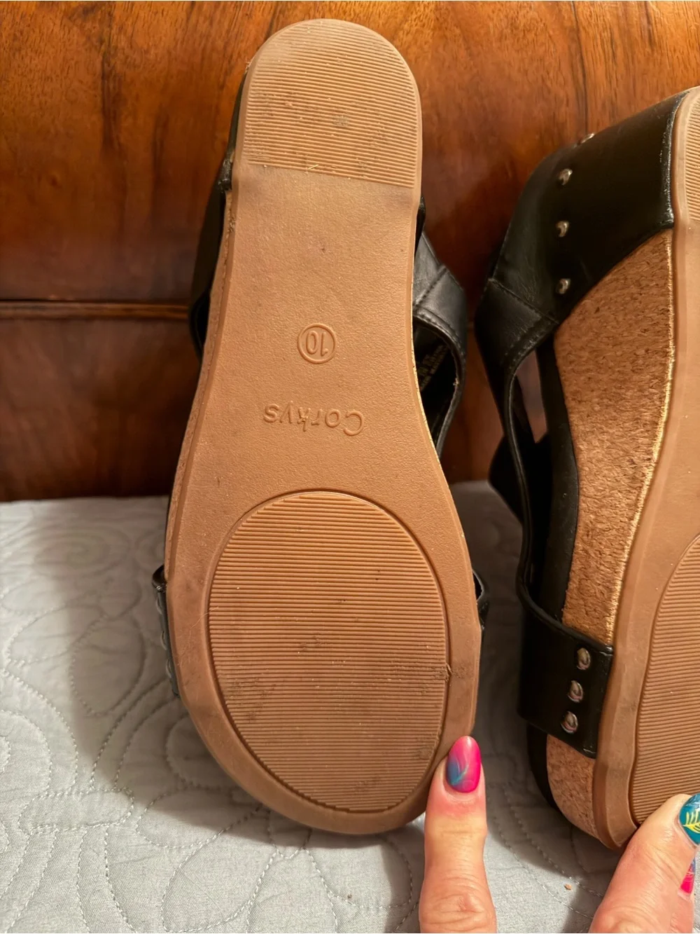 Boutique by Corkys black wedge sandals in women’s size 10.